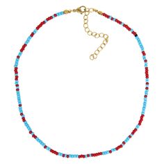 3mm red and light blue seed bead no custom sizes 3 inch extender Adjustable Red Beaded Necklace With Letter Beads, Red Heishi Beads Jewelry With Letter Beads, Red Heishi Bead Jewelry With Letter Beads, Adjustable Red Beaded Letter Necklaces, Red Beaded Necklace With Letter Beads For Jewelry Making, Red Beaded Necklace With Letter Beads, Red Beaded Necklaces With Letter Beads, Red Heishi Beads, Red Bohemian Necklace With Letter Beads