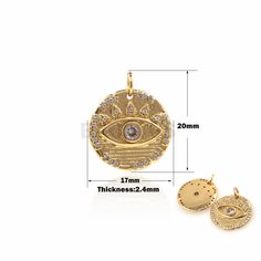 Devil's Eye Pendant Round Charm Suitable for Bracelets, Necklaces, Jewelry Products Turkish Eye Jewelry 18K Gold Filled 20x17x2.4mm ✦Color:Gold ✦Use for:Bracelet、Earrings、Necklace、and Any why you want * * * * * * About Shipping * * * * * * ✦We ship the item to worldwide from China,so please pay attention to the shipping time before place the order. ✦To U.S：Through USPS need 7-15 days to arrive. ✦To Other Countries：Through China Post about need 15~30 days to arrive. ✦If you need urgent delivery c Gold Round Charms For Jewelry Making, Handmade Gold Round Charms, 14k Gold Evil Eye Charm Necklace With Round Pendant, 14k Gold Evil Eye Amulet Necklace, Adjustable Gold Eye-shaped Jewelry, 14k Gold Evil Eye Amulet Jewelry, Metal Evil Eye Necklace With Round Shape, Devil Eye, Turkish Eye