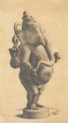 an elephant statue holding a vase and a bird in its trunk, with one hand on it's hip