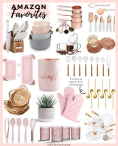 a collage of pink and gold items with the words amazon favorites written on them