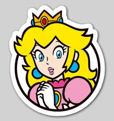 a sticker with an image of princess peach in the center and a crown on her head