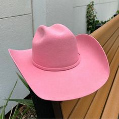 Serratelli Hat Company Made in the USA Brim: 4.25 inches Long Oval Color: Pink 2X Wool Satin Lined Leather Sweatband Fitted Wool Felt Hat For Country Events, Fitted Wool Felt Hat For Rodeo, Fitted Felt Hat With Curved Brim For Rodeo, Fitted Wool Hat For Rodeo, Country Style Fur Felt Hat, Fitted Western Wool Felt Hat, Fitted Wool Hat For Ranch, Western Hat With Curved Brim, Western Wool Hat Bands For Rodeo