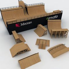 a cardboard skateboard park with ramps and ramps