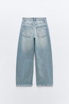 TRF MID WAIST BAGGY BALLOON JEANS Zara High Rise Jeans With Five Pockets, Urban Style High Rise Washed Flare Jeans, Urban High Rise Washed Flare Jeans, Zara Mid-rise Jeans With Five Pockets, Zara Casual Jeans With Five Pockets, Trendy Zara Jeans With Five Pockets, Zara Wide Leg Denim Blue Jeans, Casual Zara Jeans With Five Pockets, Trendy Cropped Leg Jeans For Streetwear