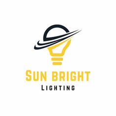 the sun bright lighting logo is shown in black and yellow colors on a white background