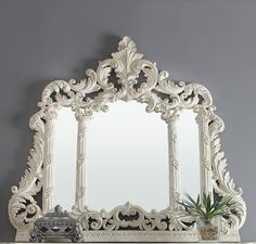 Evelina Ivory Mirror  / HD-8030 - Ornate Home Antique Mirror Frame, Warm Colour Palette, White Mirror, Ornate Furniture, Old Frames, Accent Mirror, Mirror Frame, Rococo Style, Frame Wall