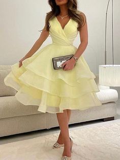 Buy Inexpensive Dresses at Stylewe online store, SPU: 12DR6C0F1A, Color: Yellow, Waistlines:High Waist, Edition type:Regular Fit. Prom Dress Gown, Fashion Silhouette, Homecoming Party, Gaun Fashion, 파티 드레스, Prom Dresses Gowns, Elegant Party Dresses, Short Prom Dress, Short Prom