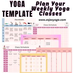 the yoga schedule is shown with instructions for each class, including an exercise plan and a lesson