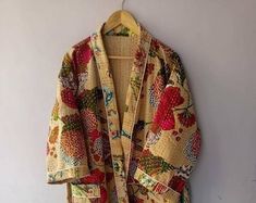 Indian Handmade Kantha Jacket Kimono Women Wear Boho Multi Color Front Open Quilted Jacket - Etsy Polska