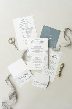 This sample pack includes our basic wedding day stationery, featuring a menu, wedding program, table number, name card, and thank you card. These are the essentials, but everything can be fully customized and upgraded to match your theme. You can also choose to order items individually in bulk. For example, if you only need menus and name cards, you can order 50 pieces minimum of each. We offer a wide variety of upgrades like luxurious paper, foil stamping, and unique fonts to create something truly special for your wedding day. ---------------------------------------------- INCLUDED IN THE SAMPLE PACK: * 5.5″x8.5″ order of ceremony / wedding program (digital front/back printing) * 4″x8″ wedding menu (digital front printing) * 4″x2″ tented name card (digital front printing) * 5″x7″ duplexe Basic Wedding, Floral Ceremony, Vintage Floral Wedding, Dusty Blue Wedding, Dusty Blue Weddings, Ceremony Programs, Luxury Paper, Wedding Program