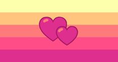 two pink hearts sitting on top of each other in front of a rainbow colored background