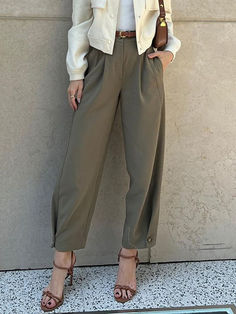 Transform any outfit into a sophisticated, luxurious statement piece with these stylish, loose-fitting, high-waisted cuffed suit pants. Beautifully tailored with a high waist, these pants feature a comfortable cuff and convenient side pockets, and are made from a cozy fabric that feels as soft as silk. LikeMyChoice® Pair this piece with a pair of shoes and a handbag for an elevated daytime look. See More：Vacation @Note:Size: please check measurements carefullyPlease allow 0.5-1" difference due t Winter Pants, Mini Robes, Suit Pants, Trouser Suits, Long Blouse, Casual Outfit, Bottoms Pants, Women Collection, Army Green