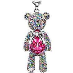 Necklace, ♥Valentine's Day Gift♥ with Exquisite Package J.NINA "Bear Princess" Made with Rose Swarovski Crystals, Cute Bear Limb-Rotating Design Women Pendant Jewelry , 18''+ 2" Extender Teddy Bear Necklace, Mother Daughter Gifts, Birthday Gifts For Teens, Christmas Necklace, Bear Necklace, Bear Pendant, Swarovski Necklace, Valentines Necklace, Birthstone Pendant