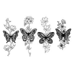 Floral Butterflies - Temporary Tattoo Tattoo Sheet, Floral Tattoos, Stylist Tattoos, Butterfly Tattoo Designs, Soyut Sanat Tabloları, Discreet Tattoos