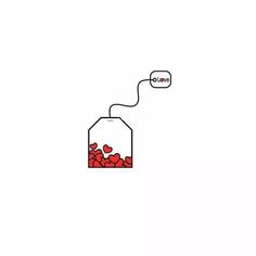 a drawing of a fish tank filled with red liquid and two speech bubbles above it