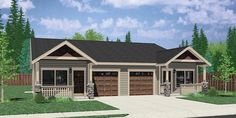 this is an artist's rendering of a two - car garage with attached porches