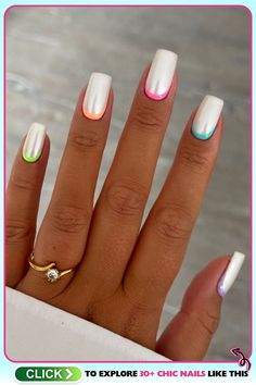 "Holographic iridescent French manicure on acrylic nails, subtle for spring break and sophisticated events, offering a glossy rainbow effect." Sparkly Christmas, Nail Board, Lavender Nails, Dark Wedding, White Nail Designs