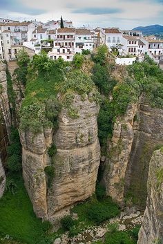 an aerial view of some very tall rocks