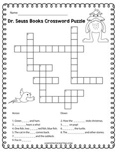 a crossword puzzle with the words dr seuss's books and an image of a