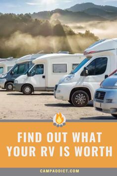 a row of rvs with the words find out what your rv is worth