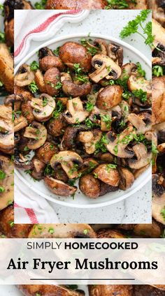 the recipe for air fryer mushrooms is shown