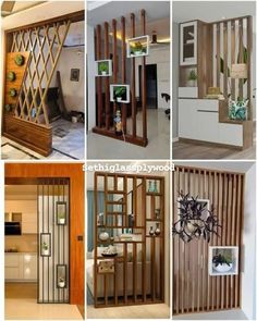 four pictures of different types of wooden partitions in various styles and sizes, including one for the living room