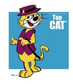 an image of a cartoon cat wearing a top hat and holding a leash in one hand