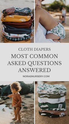 a collage of photos with the words cloth diapers most common asked questions answered