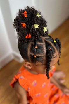 High Updo With Rubber Bands And Butterfly Clips Rubber Band Hairstyles For Kids, Band Hairstyles, Rubber Band Hairstyles, Girly Hairstyles, Girl Hair Dos