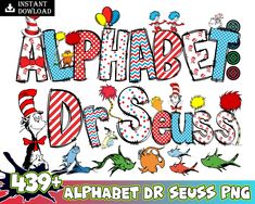 the dr seuss alphabet is displayed in this image