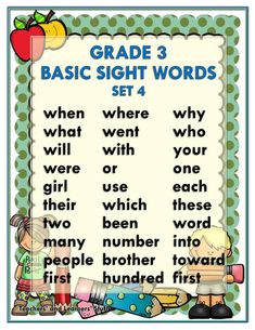 a poster with the words grade 3 basic sight words set 4, which are used to describe