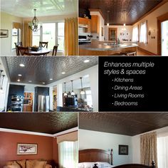 a collage of photos showing different types of kitchen and living room decorating styles