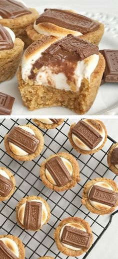 there are cookies and desserts on the cooling rack