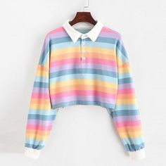 Crop Top Styles, Spring Blouses, Streetwear Mode, Crop Top Hoodie, Crop Top Sweatshirt, Collared Sweatshirt, Striped Sweatshirts, Cropped Tops, Striped Hoodie