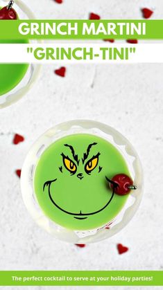 the grinch - tin drink is on display with red hearts around it