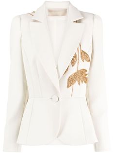 Elie Saab Metallic leaf-embroidered Blazer | Neutrals | FARFETCH ID