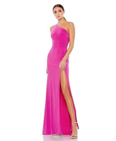 Mac Duggal Women's Ieena Jersey One Shoulder Draped Back Gown - Macy's Vestidos Color Coral, Mac Duggal Dress, Shoulder Stretch, Mac Duggal Dresses, One Shoulder Gown, Unique Prom Dresses, Column Gown, Mac Duggal, Flowing Skirt