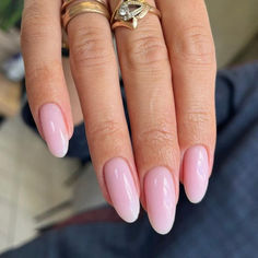 Oval Nails Acrylic Long, Pink Bio Gel Nails, Sheer Soft Pink Nails, Almond Nails Sheer Pink, Light Sheer Pink Nails, Simple Almond Nails Summer Solid Color, Acrylic Nail Powder Colors, Light Pink Sheer Nails, Translucent Pink Nails Gel