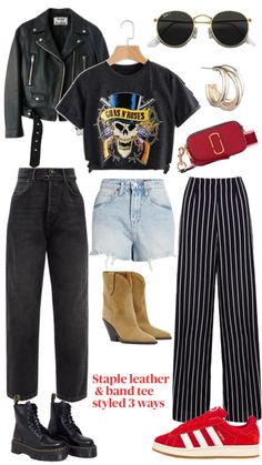 Comfy Rockstar Outfit, Summer Rock Style, Rock Band Tee Outfits, Rock Outfits For Women, Boho Rocker Style, Boho Rocker Chic Style, Edgy Casual Outfits, Edgy Capsule Wardrobe, Band Tee Style