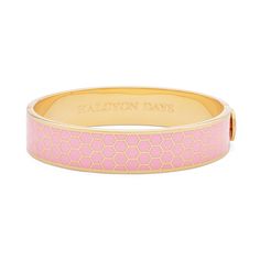 The Pale Pink Honeycomb Hinged Bangle is a perfect blend of modern style and timeless elegance. This stunning piece features a meticulously crafted honeycomb pattern on a pale pink base, set against a sleek, polished finish. The hinged design ensures easy wear and a comfortable fit, making it an ideal accessory for any occasion. Whether worn alone or stacked, this bangle adds a sophisticated touch to any outfit. A true statement piece, it embodies the artistry and craftsmanship that define our collection. Scarf Necklace, Enamel Bangle, Bespoke Gifts, Honeycomb Pattern, Gold Bangle, Hinged Bangle, Handmade Candles, Blue Cream, Mugs Set