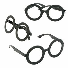 three pairs of round glasses with black frames and metal arms, all made out of plastic