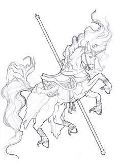 Carousel Horse Coloring Pages, Carousel Horse Drawing, Unicorn Fanart, Pegasus Coloring Pages, Unicorn Art Drawing, Abstract Horses, Light Tattoo, Unicorn Drawing, Avatar Fan Art