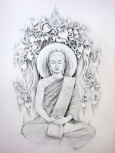 a drawing of a buddha sitting on the ground