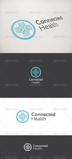 the logo for connected health is shown in three different colors and font styles, including blue,