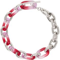 Cable chain necklace in silver-tone aluminium. Resin charms in gradient pink throughout. · Logo-engraved toggle fastening · L19 Supplier color: Silver/Pink Cable Chain Necklace, Red Necklace, Resin Charms, Paco Rabanne, Link Necklace, Cable Chain, Luxury Streetwear, Creative Ideas, Silver Tone