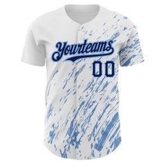 Custom White Navy-Light Blue 3D Pattern Design Abstract Splash Authentic Baseball Jersey Blue Baseball Jersey With Letter Print For Baseball Season, Blue Letter Print Baseball Jersey For Baseball Season, Blue Baseball Jersey With Letter Print, Blue Jersey With Baseball Collar, Blue Letter Print Baseball Jersey, Customizable Blue Jersey For Baseball Season, Blue Baseball Jersey With Baseball Collar For Team Events, Blue Team Spirit Baseball Jersey For Baseball Season, Blue Baseball Jersey With Collar For Team Events