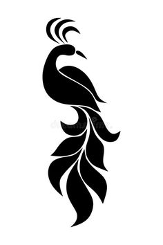 a black and white silhouette of a bird with long feathers on its head royalty illustration