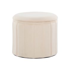 a white stool with pleated fabric on the top and bottom, in front of a white background