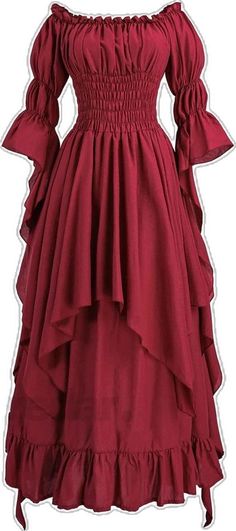 Elegant Renaissance Wedding Gowns Inspired by Gothic Era - Wine Red, L/XL