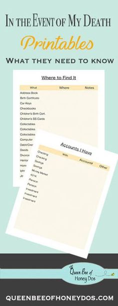 In the Event of My Death - Free Printable Family Emergency Binder, Clean Hacks, Estate Planning Checklist, When Someone Dies, Life Binder, Family Emergency, Planning Checklist, Emergency Prepping